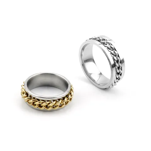 Rotatable Chain Spinner Ring For Men Women Stainless Steel Bottle Opener Ring Punk Style Fashion Jewelry Finger Band Gift