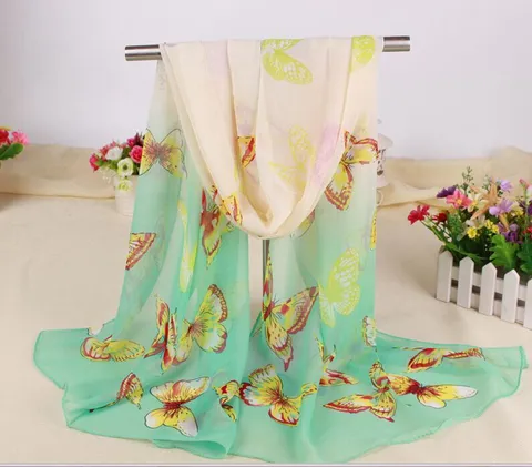 Women Fashion Butterfly Printed Chiffon Scarf Long Sun Protection Shawl Lightweight Decorative Scarf For Spring Summer Autumn
