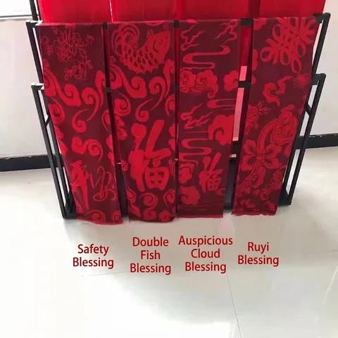 Chinese Red Fu Character Scarf Festive Winter Warm Tassel Shawl Traditional Auspicious Pattern Scarves For Spring Festival New Year Celebration Gift