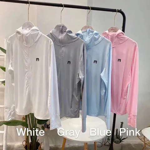 Unisex Ice Silk Sun Protection Jacket Breathable UPF 50+ UV Blocking Hooded Outdoor Jacket With Thumb Holes Cooling Fabric Top