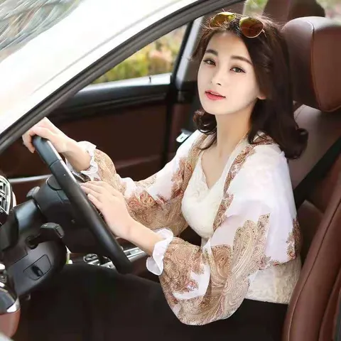Women Sun Protection Chiffon Shawl Paisley Print Long Sleeve Cardigan Top For Driving Cycling Summer Breathable Sunscreen Apparel