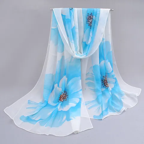 Women Large Floral Chiffon Long Scarf Summer Sunscreen Shawl Korean Sweet Lightweight Thin Beach Wrap Scarf For Daily Decoration