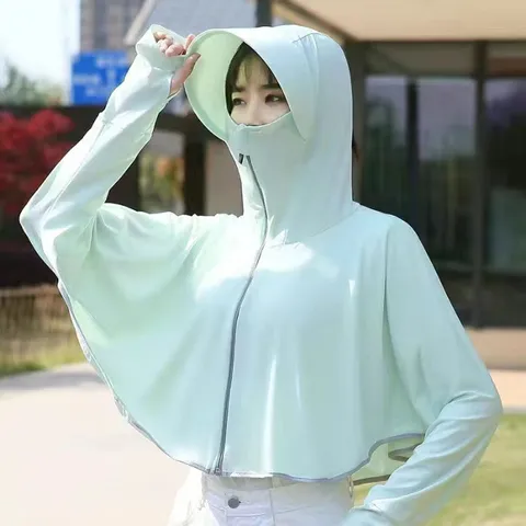 Women's Summer Ice Silk Sun Protection Clothing Hooded UV Protection Jacket Breathable Lightweight Outdoor Cycling Top