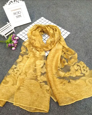Women Elegant Burnout Floral Scarf Tie Dye Gradient Fashion Cotton Long Scarf Pashmina Shawl Ethnic Warm Wraps