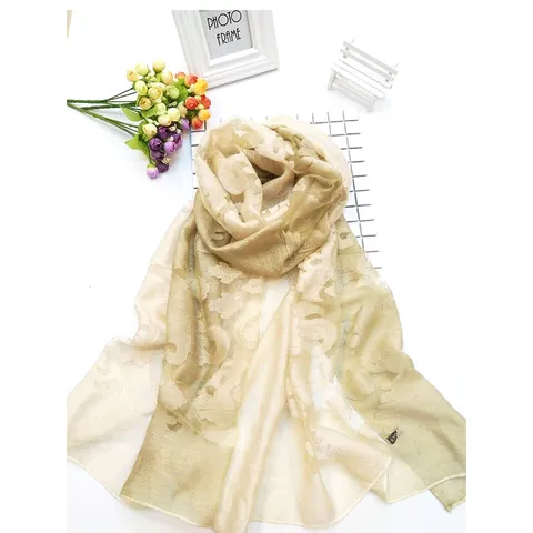 Korean Style Women Long Scarf Color Block Tie-Dye Lace Hollow Out Devoré Floral Scarf Elegant Autumn Winter Versatile Shawl