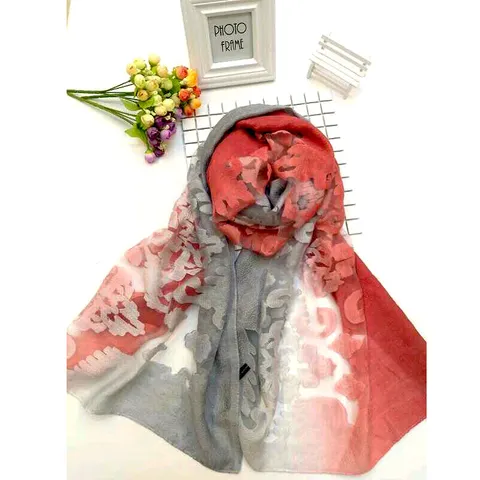 Korean Style Women Long Scarf Color Block Tie-Dye Lace Hollow Out Devoré Floral Scarf Elegant Autumn Winter Versatile Shawl