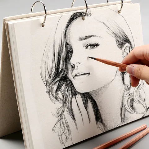 Vintage Linen Hard Cover Sketchbook Loose Leaf Binder Ring Hardcover Painting Notebook Thick Paper Drawing Book For Artist