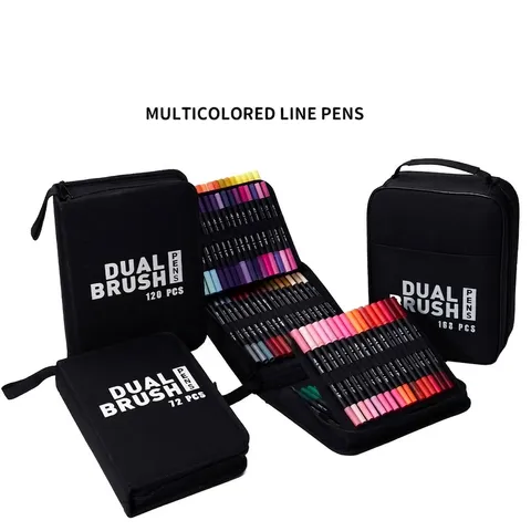 Professional Dual Tip Watercolor Pens Set Waterproof Fast Drying Brush Fineliner Art Markers With Portable Oxford Bag For Painting Sketching Drawing School Supplies