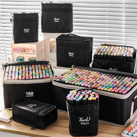 Professionelles Sortiertes Mehrfarbiges Alkohol-Marker-Set Mit Doppelspitze Schnelltrocknende Kunst-Skizzenstifte Mit Tragbarer Tasche Für Studenten Künstler
