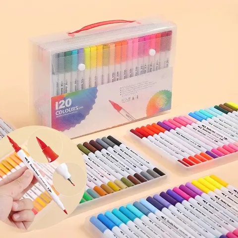Dual Tipped Markers Soft Brush Tip Fineliner Watercolor Pens Drawing Sketching Painting School Art Supplies