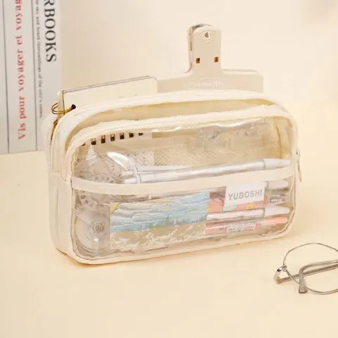 Große Kapazität Transparente Federmäppchen Japanischen Ins Stil Studenten Schreibwaren Tasche Mehrschichtige Wasserdichte Lagerung Beutel Schule Büro Schreibtisch Veranstalter