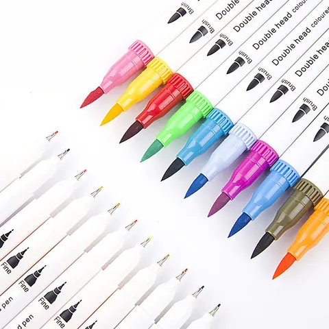 Dual Tipped Markers Soft Brush Tip Fineliner Watercolor Pens Drawing Sketching Painting School Art Supplies