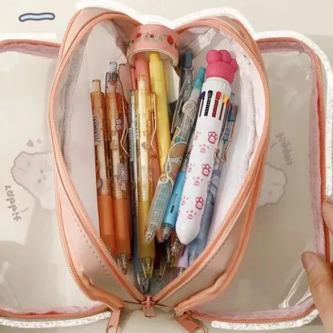 Large Capacity Multi-Layer Transparent Pencil Case Cute Cartoon Bear Rabbit PVC TPU Waterproof Stationery Pouch Box For Students Office School