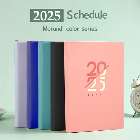 Agenda Diaria 2025 A5 Páginas Interiores en Español Libro de Horarios Color Morandi Diario de Piel Sintética Para Oficina Escuela Estudiantes Cuaderno