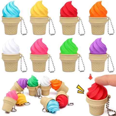 3D Printed Ice Cream Cone Decompression Toy Keychain Mechanical Keyboard Finger Press Fidget Pendant Stress Relief Gift