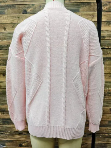 Cárdigan de Punto para Mujer Cuello en V Manga Lunga Suéter Jacquard Trenzado Botonadura Simple Moda Cálido Suave Top Otoño Invierno