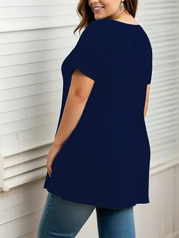 Damen Übergröße Casual Bedruckt T-Shirt Rundhalsausschnitt Kurzarm Polyester Locker Top Einfarbig Bequem Alltag Kleidung
