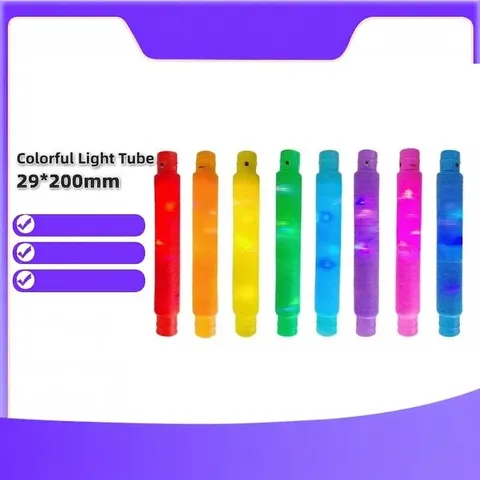Tubi Pop Luminosi LED Giocattoli Fidget Tubo Telescopico Sensoriale Elasticizzato Si Illumina al Buio Plastica Sollievo dallo Stress per Bambini