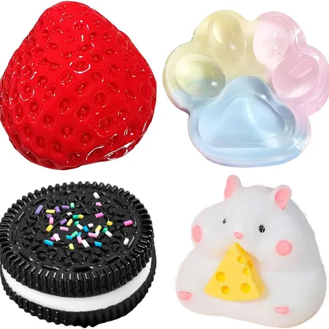 Cute Cartoon Squishy Toy Set Stress Relief Fidget Toy Strawberry Hamster Cat Paw Biscuit Squeeze Sensory Toy For Adults Kids Gift