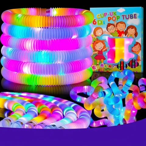 Tubi Pop Luminosi LED Giocattoli Fidget Tubo Telescopico Sensoriale Elasticizzato Si Illumina al Buio Plastica Sollievo dallo Stress per Bambini