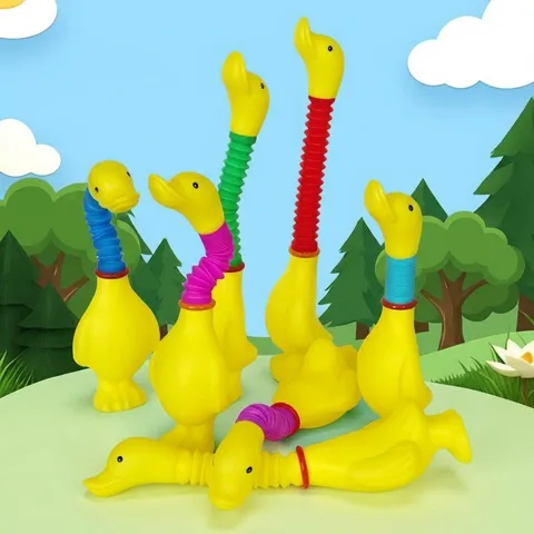 Anatra Cartone Animato Pop Tubes Giocattolo Sensoriale Estensibile Con Fischietto BB Cigolante Decompressione Plastica Anatra Gialla Giocattolo per Bambini Adulti Regalo