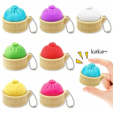 3D Printed Steamed Bun In Steamer Basket Squishy Stress Relief Toy Resin Realistic Food Keychain Pendant Desk Ornament