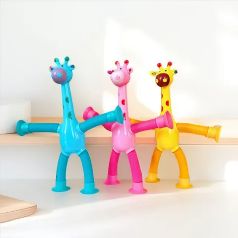 Cartoon Giraffe Teleskop Schreibtisch Spielzeug Mit Saugnapf Kunststoff Wellrohr Sensorisches Training Stressabbau Pop Tubes Spielzeug Für Kinder
