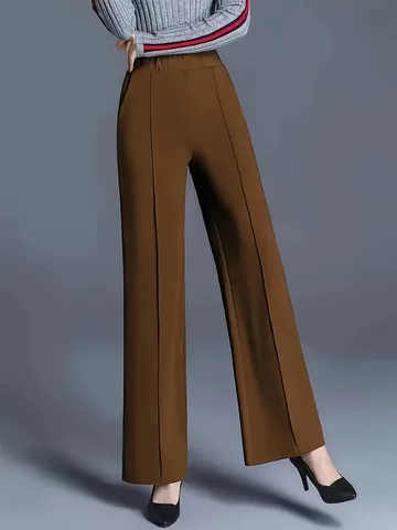 Pantaloni da Donna a Vita Alta a Gamba Larga Tinta Unita Allentati Casual Autunno Inverno Snellente Bottom Con Tasche