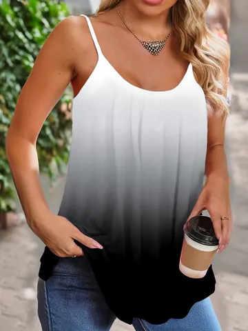 Canotta da Donna Sfumata Plissettata con Spalline Sottili Casual Larga Senza Maniche Estiva con Scollo a V Canottiera Ombre