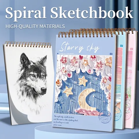 Professional A4 Sketchbook With Artistic Oil Painting Cover Thickened Paper Coil Bound Sketch Book For Students Artists Drawing