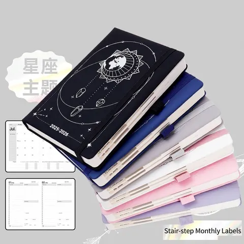 Planificador Académico 2025-2026 A5 Negocios Cuaderno Cuero Sintético Diseño Celeste 408 Páginas Oficina Agenda Diaria