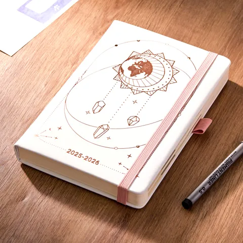 Planificador Académico 2025-2026 A5 Negocios Cuaderno Cuero Sintético Diseño Celeste 408 Páginas Oficina Agenda Diaria