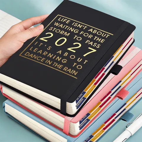 Agenda Hebdomadaire Anglais A5 2027 Carnet en Cuir PU Couverture Rigide Onglets Mensuels Journal de Calendrier Quotidien Pour Bureau École
