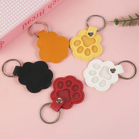 Cute Cartoon Pet Hair Storage Keychain Pendant Plastic Acrylic Cat Dog Pouch Artificial Leather Paw Bag Charm Memorial Gift