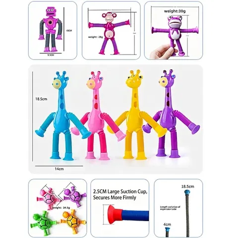 Suction Cup Telescopic Tube Robot Toys Giraffe Alien Animal Shape Stretchable Bellows Sensory Fidget Toys For Stress Relief Kids Gift