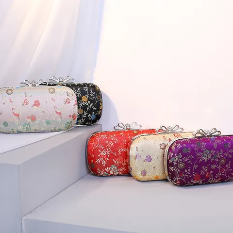 Vintage Gestickte Abendtasche Mit Strass Schmetterlingsverschluss Satin Floral Clutch Handtasche Für Damen Hochzeit Party Bankett