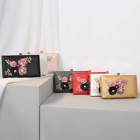 Elegante Westlicher Retro Damen Abendtasche Clutch Tasche 3D Floral Künstliche Perle Glitzer Hartschale Party Hochzeit Förmliche Handtasche Box Clutch
