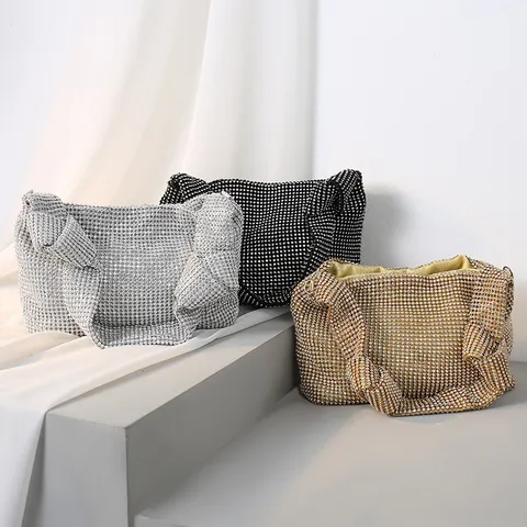 Bolso de Hombro de Lujo con Diamantes de Imitación Elegante Bolso de Mano para Banquete de Noche Bolso Cruzado de Cadena Brillante para Boda Fiesta Mujer Joyería