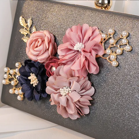 Elegante Westlicher Retro Damen Abendtasche Clutch Tasche 3D Floral Künstliche Perle Glitzer Hartschale Party Hochzeit Förmliche Handtasche Box Clutch