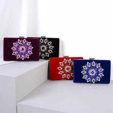 Vintage Elegant Satin Rhinestone Sunflower Evening Clutch Bag Luxury Metal Frame Hard Square Handbag For Wedding Banquet Party Women