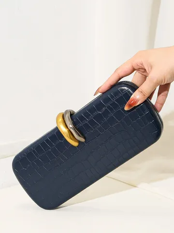 Bolso de Noche Elegante de Cocodrilo para Mujer Pochette Con Cierre de Metal Bicolor Y Correa de Cadena Para Banquetes Formales