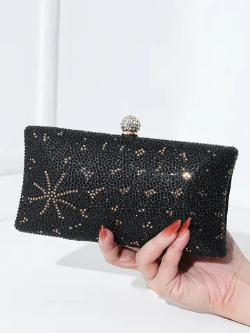 Luxus Polyester Strass Abendtasche Clutch Geometrisches Sternenstrahlen Design Abend Handtasche Mit Metallkette Für Damen Hochzeit Party
