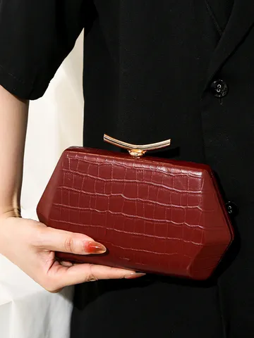 Vintage PU Leder Krokodil Muster Abend Clutch Tasche Unregelmäßige Form Umhängetasche Handtasche für Damen Hochzeit Bankett Party