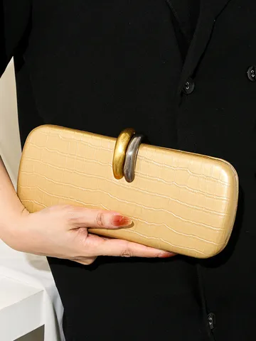 Bolso de Noche Elegante de Cocodrilo para Mujer Pochette Con Cierre de Metal Bicolor Y Correa de Cadena Para Banquetes Formales