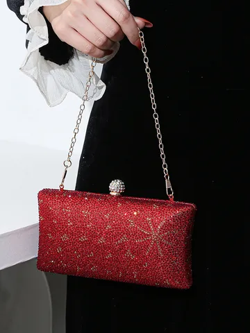 Luxus Polyester Strass Abendtasche Clutch Geometrisches Sternenstrahlen Design Abend Handtasche Mit Metallkette Für Damen Hochzeit Party
