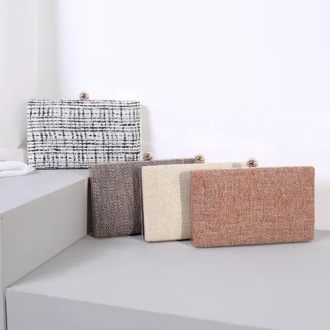 Elegante Tweed Linnen Avondtas Voor Dames Kunstparel Ketting Schoudertas Umhängetas Luxe Sluiting Huwelijk Feest Portemonnee