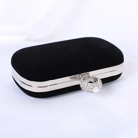 Elegante Damen Samt Abendtasche Strass Ring Verschluss Hartschale Clutch Party Hochzeit Kette Umhängetasche