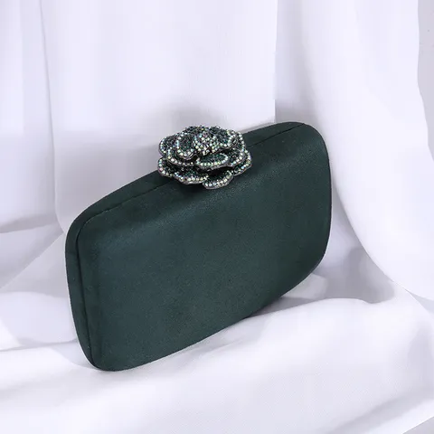 Damen Samt Abendtasche Strass Metall Blume Verschluss Handtasche Vintage Party Hochzeit Bankett Formelles Kleid Tasche