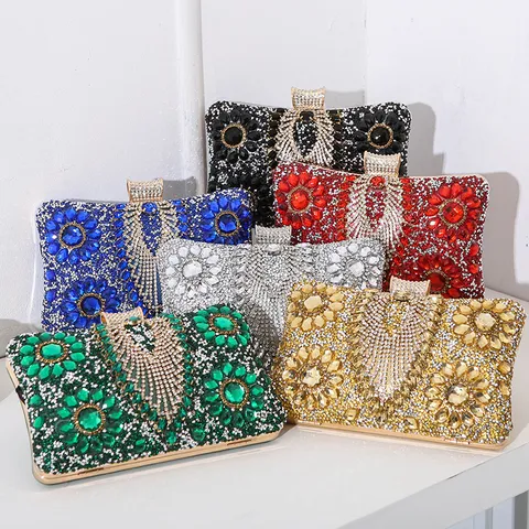Luxus Strass Abendtasche Blumenmuster Kristall Clutch Handtasche Mit Metallringgriff Für Damen Bankett Hochzeit