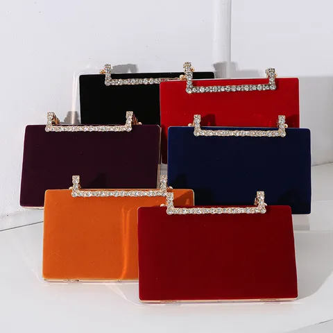 Mode Damen Samt Abendtasche Strass Griff Formelle Party Hochzeit Clutch Handtasche Goldkette Umhängetasche Quadratische Box
